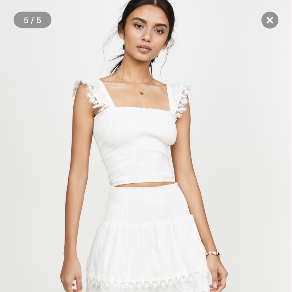 White Ruffled Cap Sleeve Tank Top - Picture 3 of 5